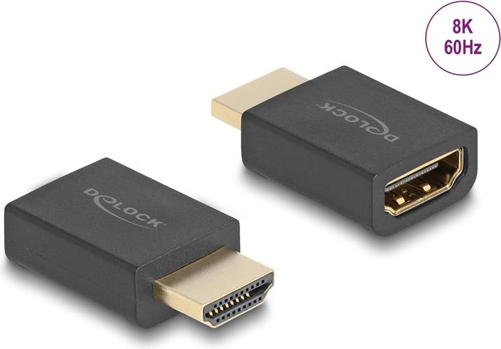 Actual product image Delock High Speed HDMI with Ethernet Adapter Male to Female 8K 60 Hz Black (HDMI, 2.50 cm)