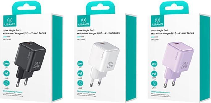 Produktbild Usams Ład. siec. 1xUSB-C PD20W (only head) PD3.0 Fast Charging czarny/black X-ron Series CC183TC01 ( (20 W, 1 Port)