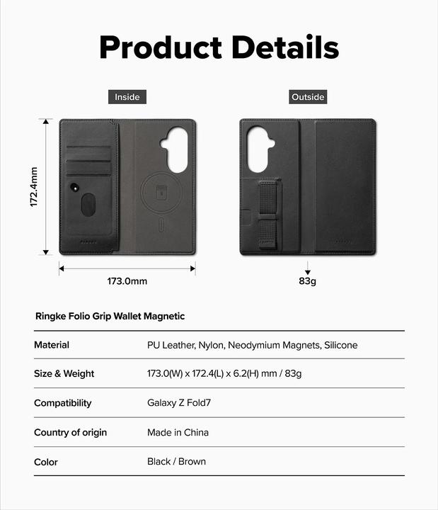 Produktbild Ringke - Folio Grip Wallet Magnetic - Samsung Galaxy Z Fold7 - Black (Samsung Galaxy Z Fold7)