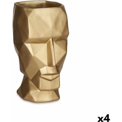 Gift, Vaso, Vase 3D Face Golden Polyresin 12 x 24,5 x 16 cm (4 Units) (4 x)