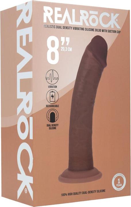 Produktbild RealRock Dual Density Silicone Curved Realistic Vibrating Dildo with Suction Cup - 8 / 20,3 cm - Brown
