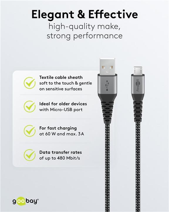 Produktbild Goobay USB A – Micro USB B (0.50 m, USB 2.0, 15 W)
