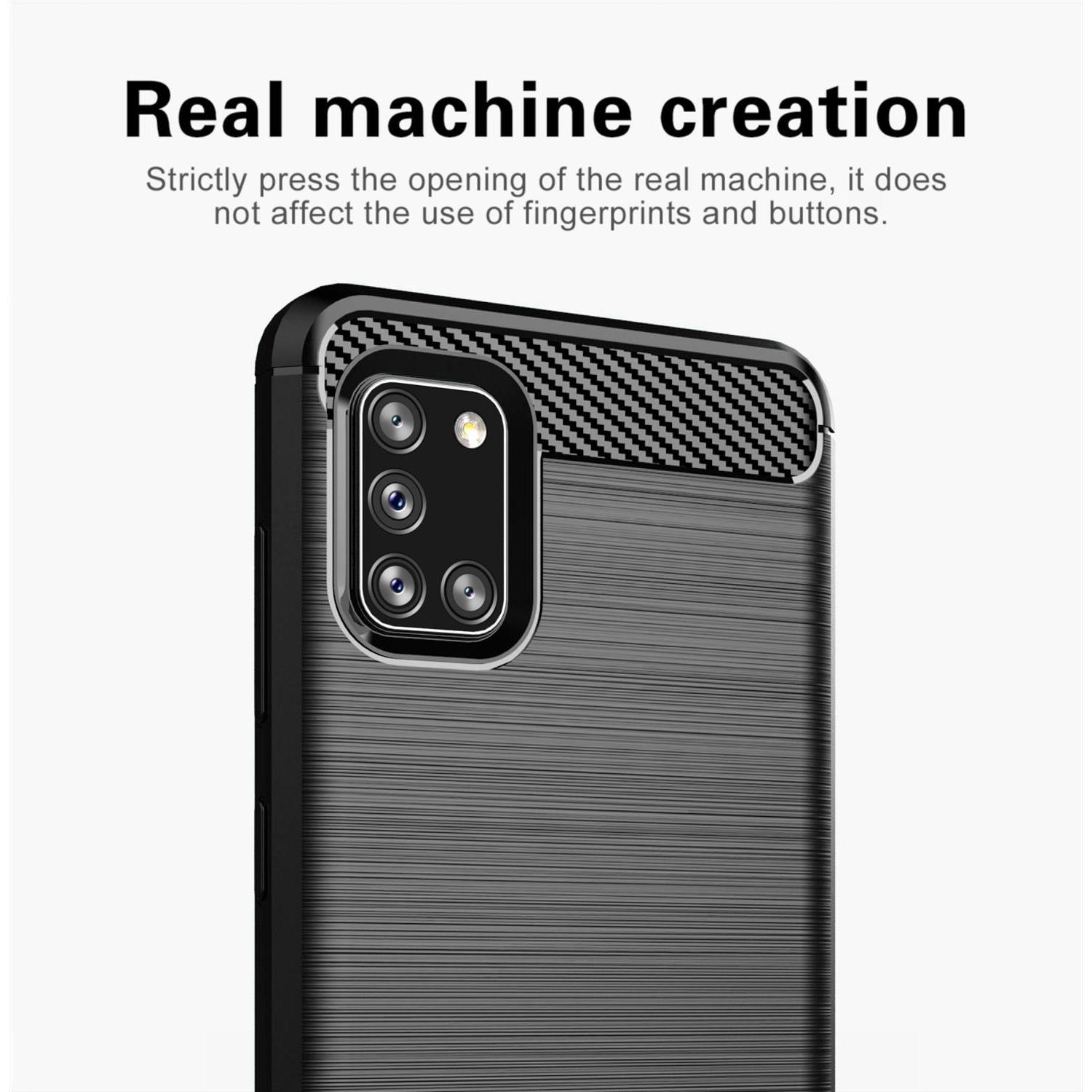 Thumbnail - Cadorabo TPU Ultra Slim carbon edelstahl Kombi Cover (Samsung Galaxy A31), Smartphone Hülle, Schwarz