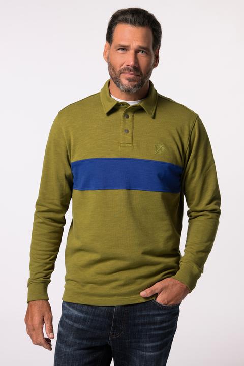 Actual product image JP1880 Rugby jumper, chest stripes, polo collar with press studs, up to 8 XL (4XL)
