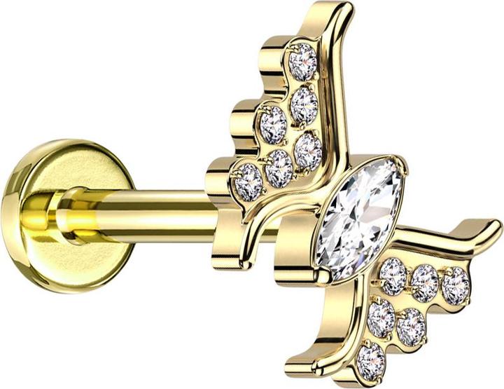 Image du produit Star Piercing Micro Labret femelle doré papillon cristal argenté (Titane, sans laiton)