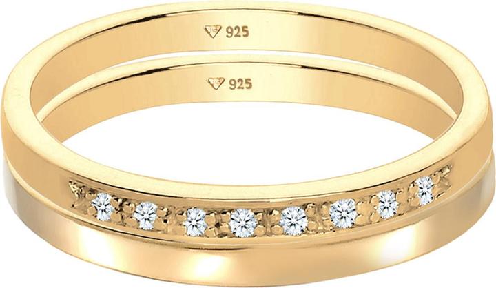 Produktbild Elli DIAMONDS Ring Basic Memoire Diamant (0.04 ct) 2er Set 925 Silber (52, 925 Silber)