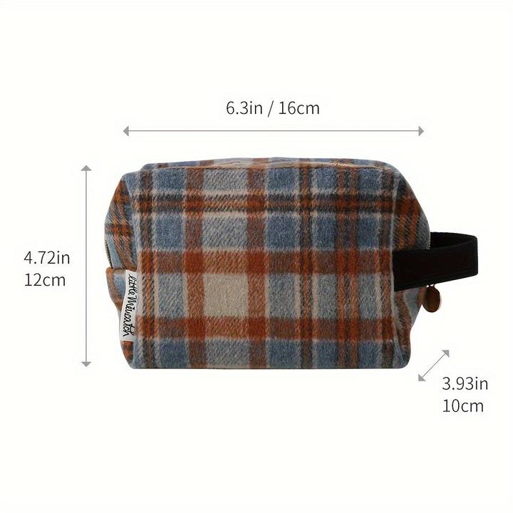 Actual product image Only-Bags.Store Plaid Woolen Cosmetic Bag - Spacious & Portable Makeup Organiser with Zipper, Foldable