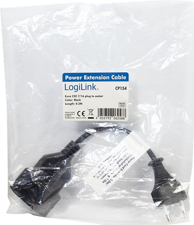 Produktbild LogiLink Netzkabelverlängerung (0.20 m, CEE 7/16)