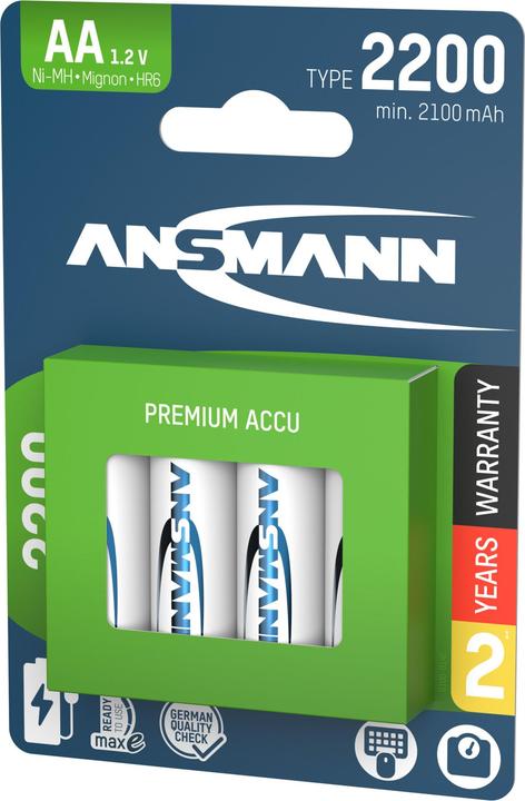 Ansmann NiMH Akku Mignon AA Typ 2200 (min. 2100 mAh) maxE (4 Stk., AA, 2100 mAh)