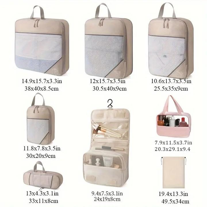 Actual product image Only-Bags.Store Travel Compression Storage Bag Set with Mesh, 8-piece, ideal for travelling, camping and