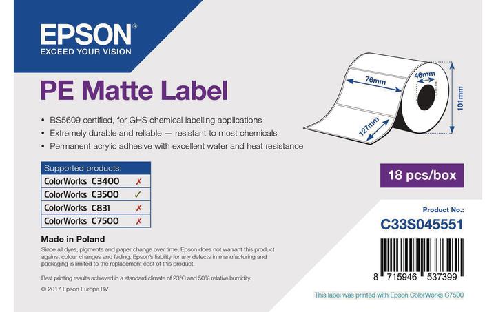 Immagine prodotto Epson Etichetta PE mat 76 mm x 127 mm