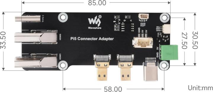 Produktbild WaveShare Micro HDMI zu HDMI Adapter Board für Raspberry Pi 5