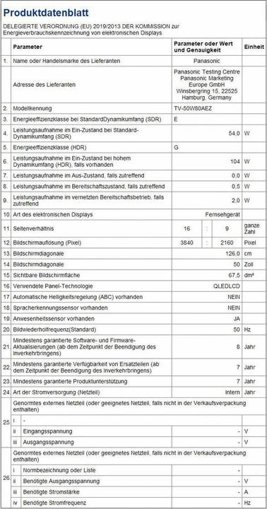Produktbild Panasonic TV-50W80AEZ (50", QLED, 4K)