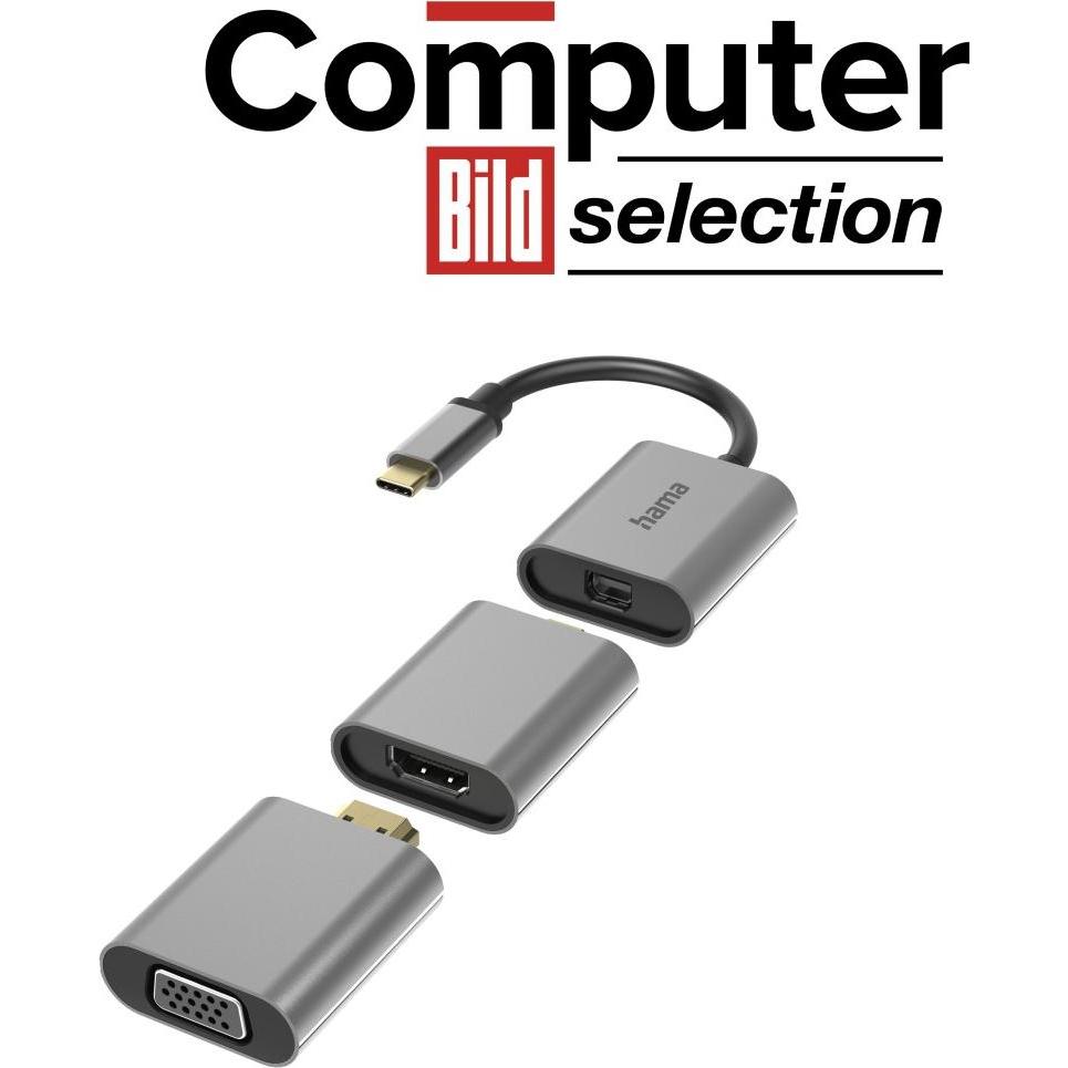 Thumbnail - Hama USB Video-Adapter (VGA, Mini DP, HDMI, 15 cm), Data + Video Adapter, Grau