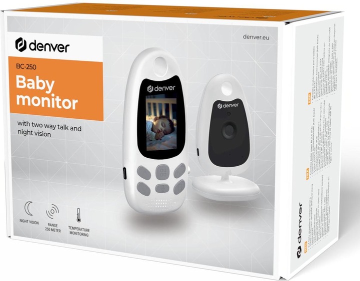 Productafbeelding Denver BC-250 Babycam mit Monitor 2,4 GHz Wit Neu (Video & Audio, 250 m)