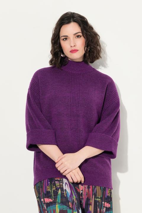 Immagine prodotto Ulla Popken Maglione con inserti a costine, collo alto e maniche a 3/4 (46, 48)