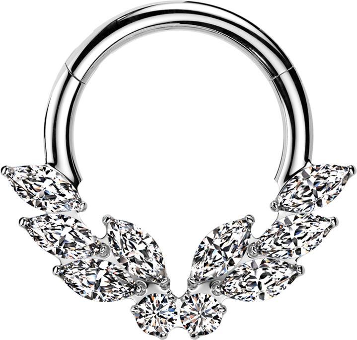 Image du produit Star Piercing Micro anneau segment pliable argent six ovales et cristaux papillon argent (Titane G23, sans laiton)