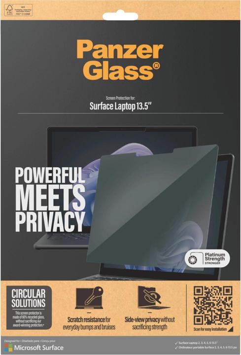 Produktbild PanzerGlass ® Privacy Filters Microsoft Surface Laptop 13.5" | 6 | 5 | 4 | 3 | 2, Polyethylentereph (13.50", 16 : 10)