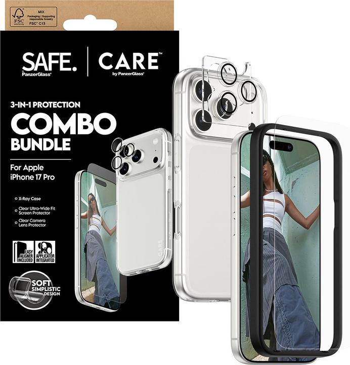 Produktbild PanzerGlass SAFE. CARE 3-in-1 Protection Combo Bundle (1 Stk., Apple iPhone 17 Pro)