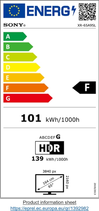 Energy Label Sony XR-65A95L (65", A95L, OLED, UHD, 2023)