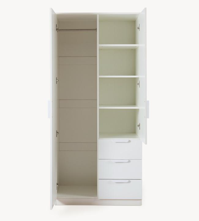 Produktbild En.Casa Kleiderschrank Eiselfing 176x80x52 cm 3 Schubladen Weiss