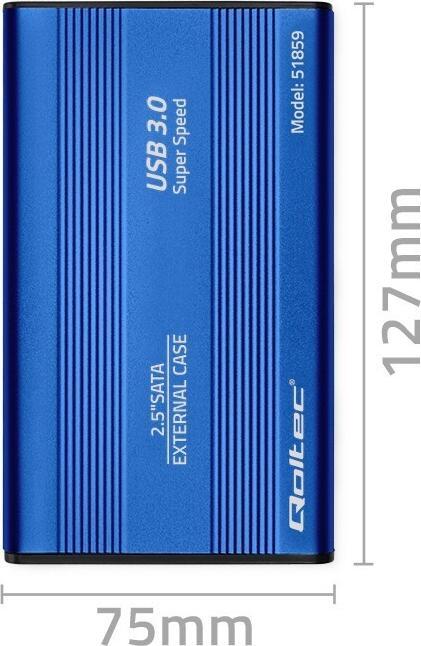 Actual product image Qoltec External Hard Drive Case HDD/SSD 2.5" SATA3 USB 3.0 Mėlyna (0.42 m)