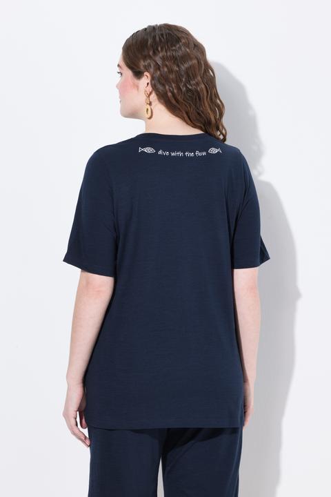 Immagine prodotto Ulla Popken T-shirt in cotone biologico con ricami, scollo a girocollo e mezze maniche (54)