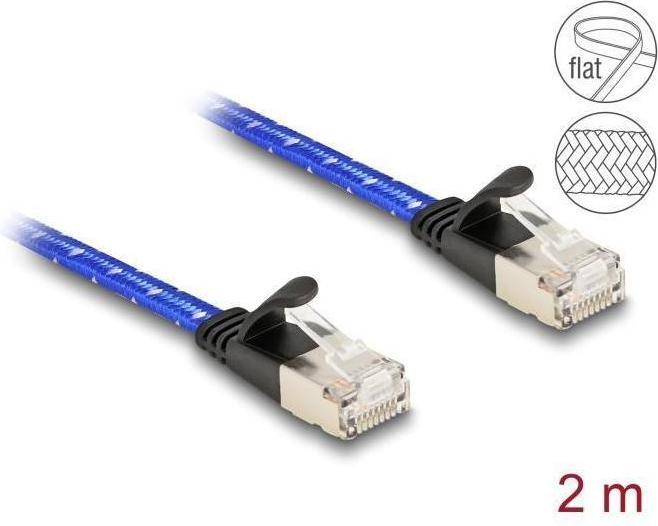 Produktbild Delock RJ45 Flachband Netzwerkkabel mit Geflechtmantel Cat.6 (U/FTP, CAT6a, 2 m)