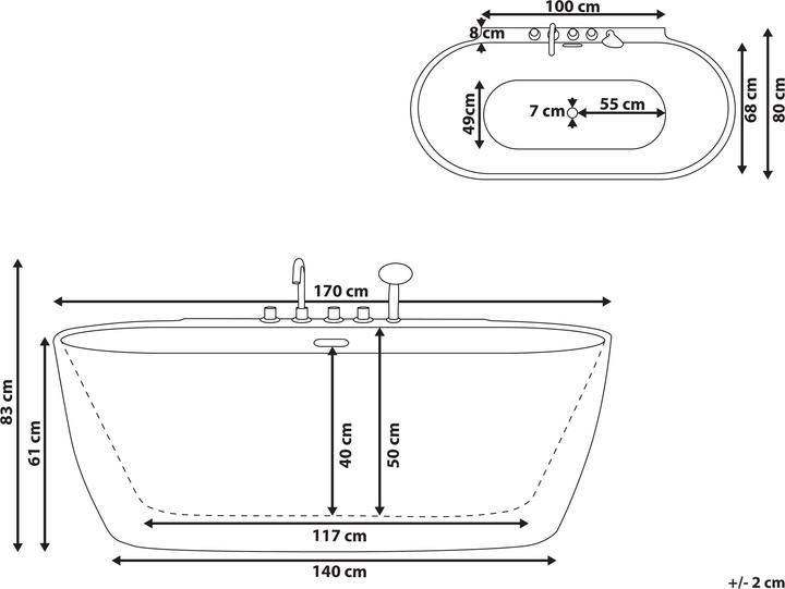 Actual product image Beliani Bathtub freestanding black with tap oval 170 x 80 cm ROTSO (286 l, 170 cm, 80 cm)