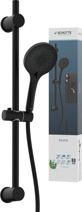 Produktbild Schütte Brausestangenset Bad RAVEN Stangenbrause-Set Schwarz matt Inklusive Handbrause 64916 (3 Strahlarten)