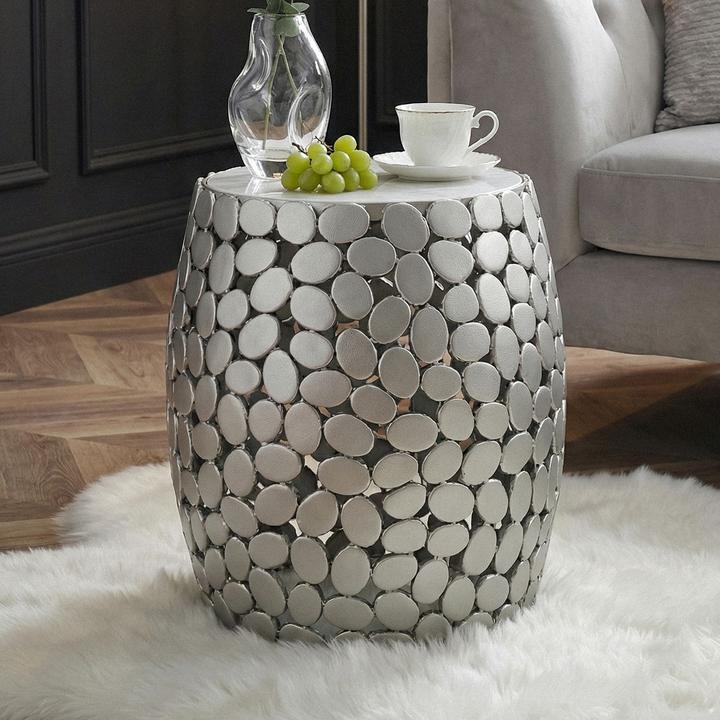 Produktbild FineBuy Beistelltisch rund 40cm Metall Couchtisch Marmor Alu Wohnzimmertisch Dekotisch