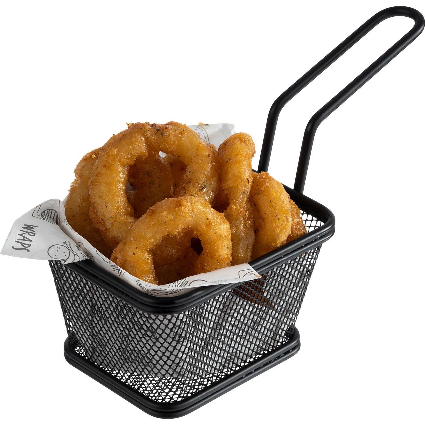Thumbnail - APS, Serviergeschirr, Servier-Frittierkorb SNACKHOLDER, 100 x 85 mm, schwarz aus Edelstahl, eckig, Grifflänge: 90 mm, Hö...