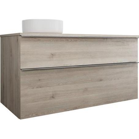 burgbad, Badmöbelset, Eqio Keramik-Aufsatzwaschtisch links, rund, inklusive Waschtischunterschrank, Breite 1200m