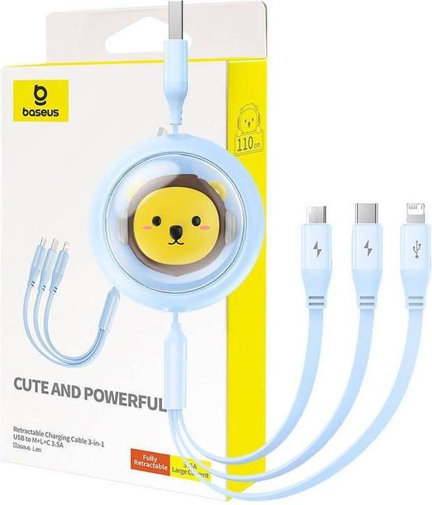 Immagine prodotto Baseus Cavo USB Cavo di ricarica 3-in-1 da USB-C, USB-M, Lightning 3.5A, 1.1m (blu) (1.10 m, 100 W)