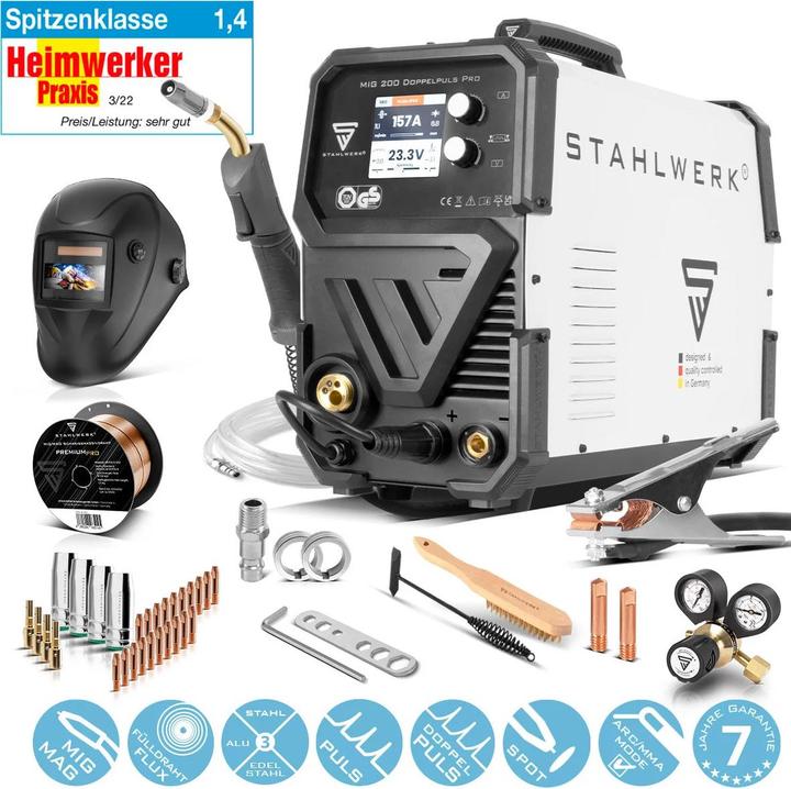 Stahlwerk Schweissgerät MIG MAG 200 Doppelpuls Pro Vollausstattung vollsynergisch