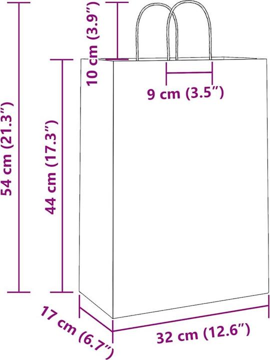 Actual product image vidaXL Kraft paper bags 50 pcs. with handle Brown 32x17x44 cm Paper bag (50 pcs.)