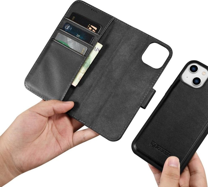 Produktbild iCarer Wallet Case 2 in1 Hülle iPhone 14 Leder Flip Cover AntiRFID schwarz (WMI14220725-BK) (Apple iPhone 14)