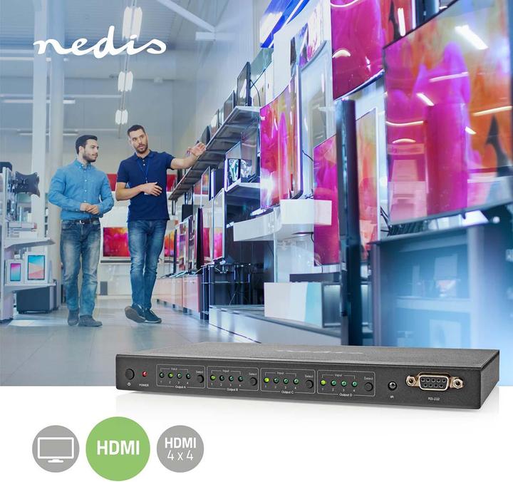 Actual product image Nedis HDMI ™ Matrix Switch | 4x 4-Port port(s) | DC Power / 1x RS232 / 4x HDMI™ Input | 4x HDMI™ A