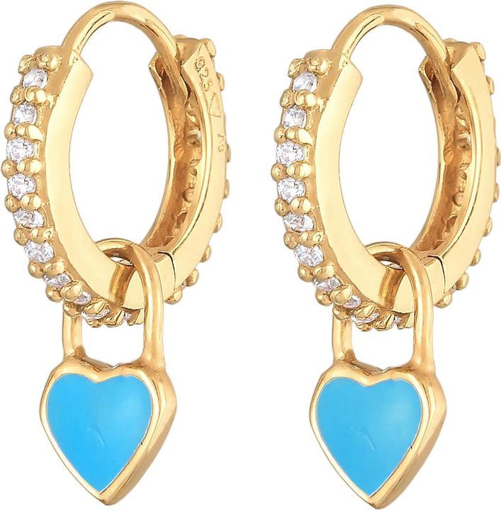 Image du produit Elli Boucles d'oreilles Créoles Zirconia Coeurs Émail 925 Argent (Zircone, Argent 925 sterling plaqué or, Émail)