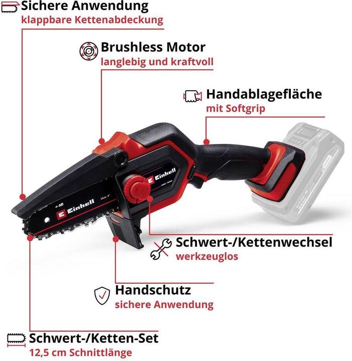 Produktbild Einhell Set bestehend aus Akku-Astkettensäge ge-PS 18/15 Li BL Solo und PXC-Starter-Kit (Akku Kettensäge)