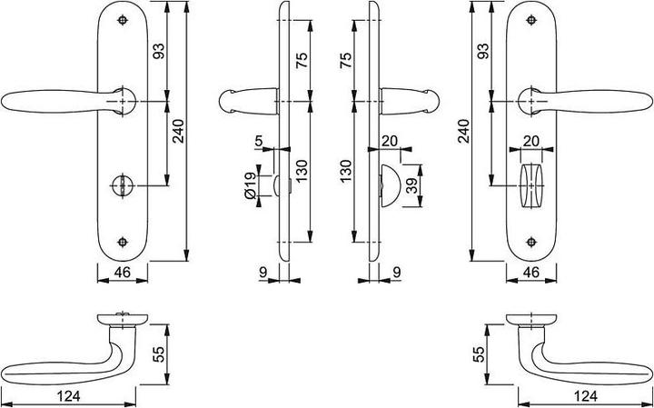 Actual product image Hoppe Verona 1510/273P Bathroom set with long plate WC F9 (Door plate set)