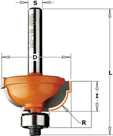 Produktbild CMT 964.580.11 Radius-Konvexfräser R=8 mit Führungslager 31,7 x 14,3 mm Schaft 12 mm