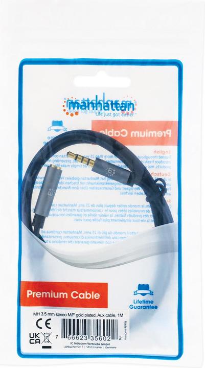 Actual product image Manhattan 3.5mm jack — 3.5mm socket (1 m, 3.5mm jack (AUX))