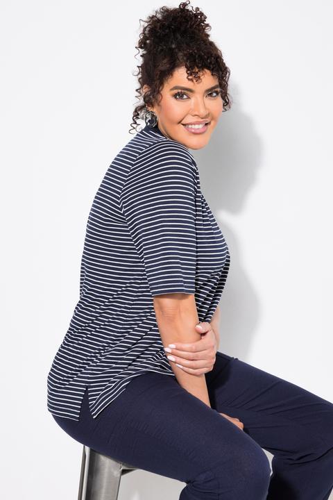 Actual product image Ulla Popken Striped Short Sleeve Polo Collar Tee (62)