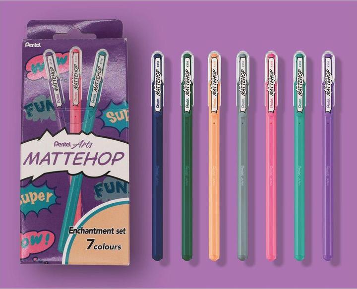 Produktbild Pentel Gelschreiber Mattehop Enchantment 1 mm, Mehrfarbig (blassorange, Dunkelgrün, Grau, hellrosa, Hellviolett, Marine, Türkisblau)