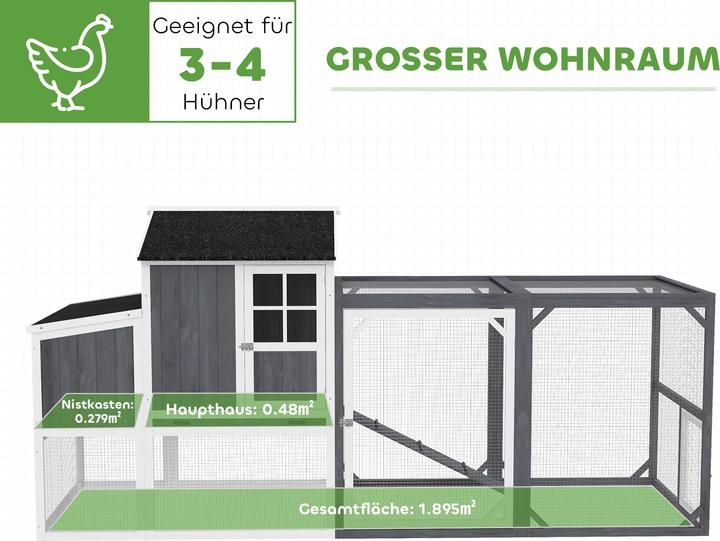 Image du produit PawHut Hühnerstall Tannenholz Grau