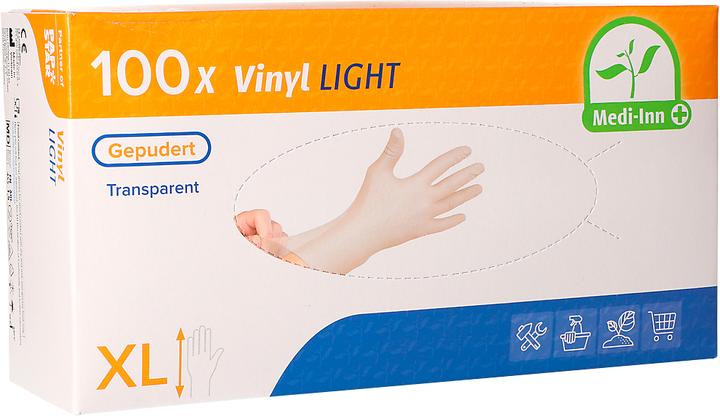 Actual product image Papstar Disposable gloves Medi-Inn Light, vinyl, lightly powdered, latex-free, transparent, 100 pcs. (XL)