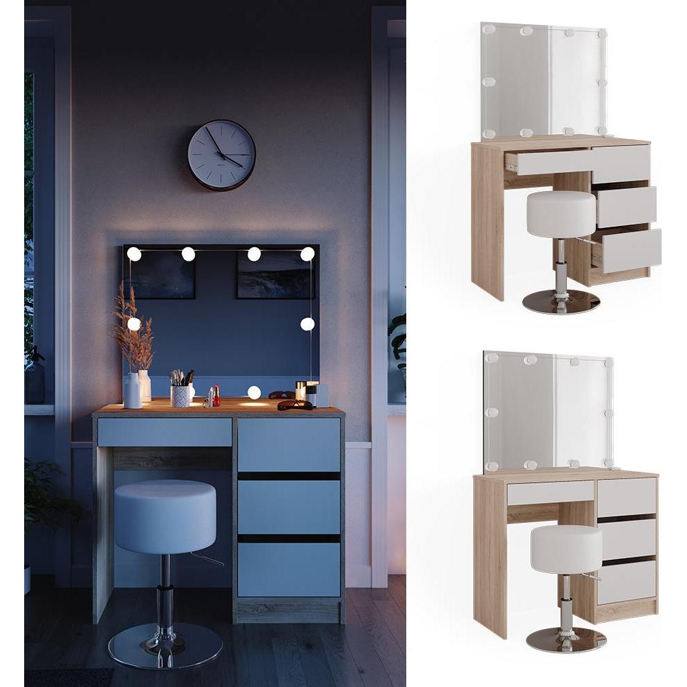 Thumbnail - Vicco, Schminktisch, Sherry mit Hocker und Beleuchtung (90 x 75 x 40 cm)