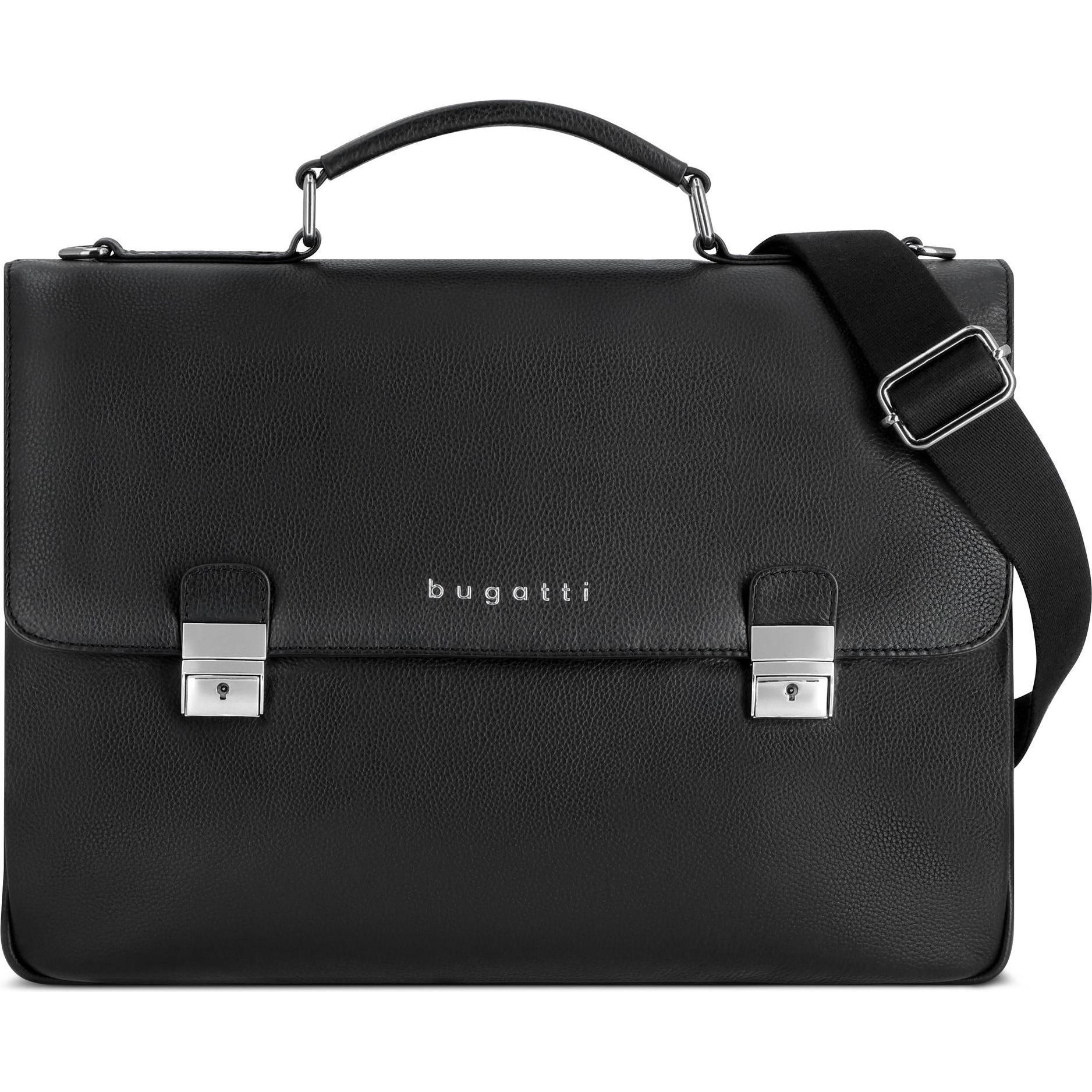 Bugatti Valencia Aktentaschen Messenger Leder 40 cm Laptopfach (17"), Notebooktasche, Schwarz
