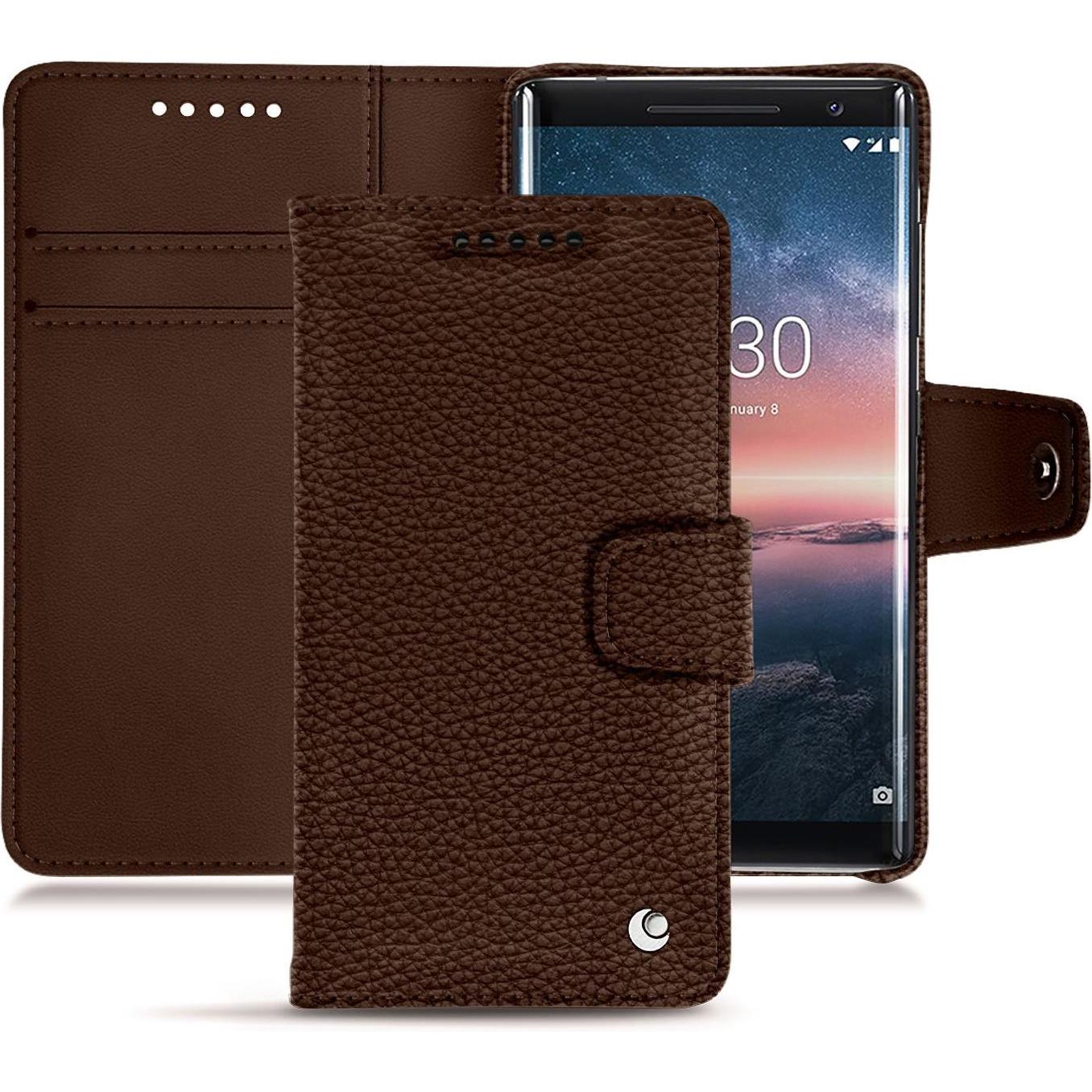 Noreve Lederschutzhülle Wallet (Nokia 8 Sirocco), Smartphone Hülle, Braun